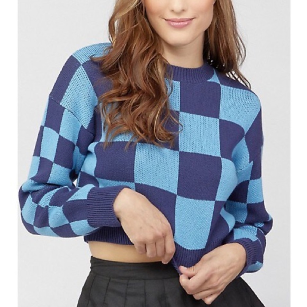FOREVER 21 blue Checkered cropped sweater NWT